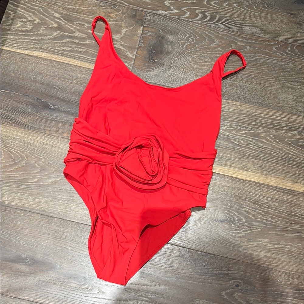 Magda Butrym Red One-Piece Swimsuit with Waist Rosette
